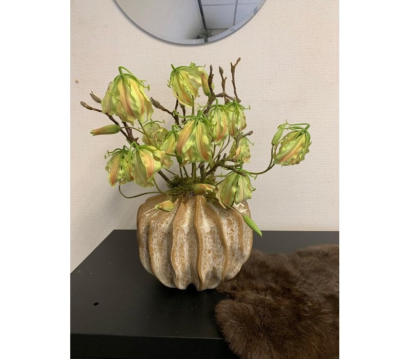 Vaas met groene gloriosa's