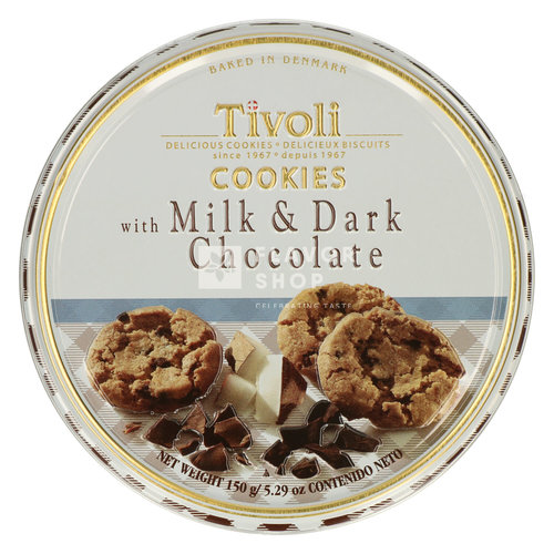 Tivoli Milk &amp; Dark Chocolate Buttercookies Can 150 g 