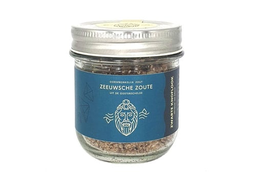 Zeeuwsche Zoute Zout met zwarte knoflook 100 g - in glazen pot