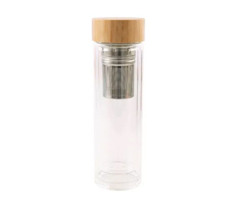 Double-walled glass tea bottle with stainless steel infuser 420 ml