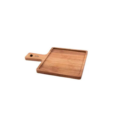 Hamburgerplank uit acaciahout met handvat vierkant 21cm FSC ® 