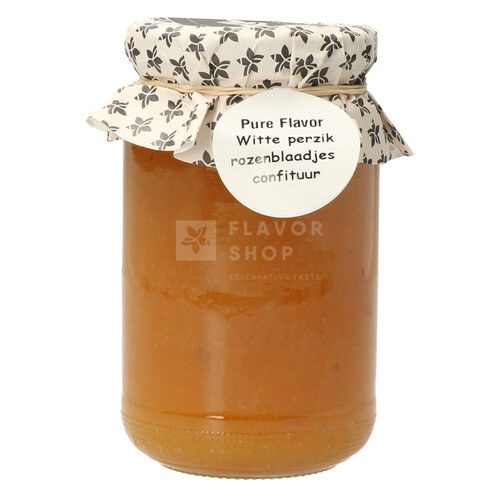 Confiture de pêches blanches et pétales de roses 375 g 