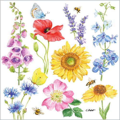 Servietten Flowers & Bees 33x33 cm 