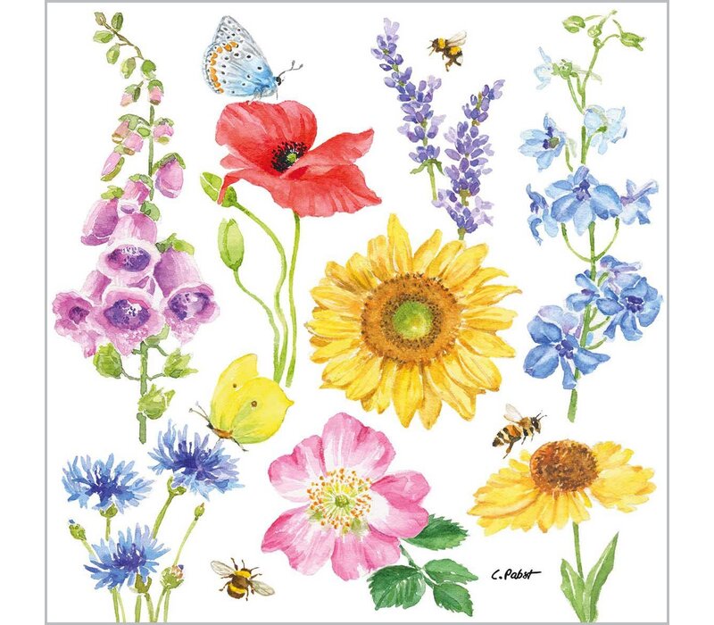 Servietten Flowers & Bees 33x33 cm