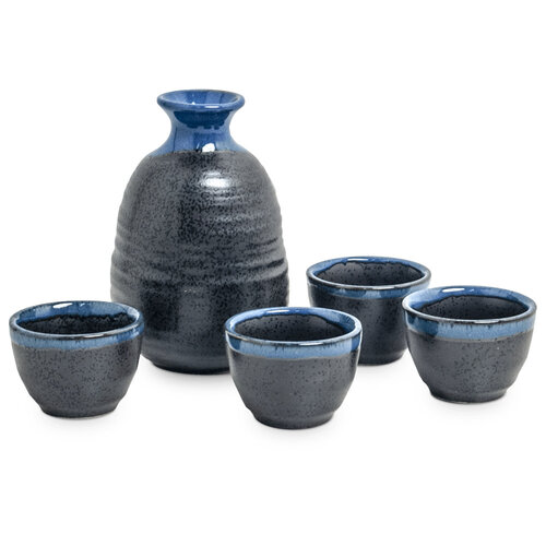 Sakéset Schwarz/Blau 5-teiliges Set - Geschenkbox 