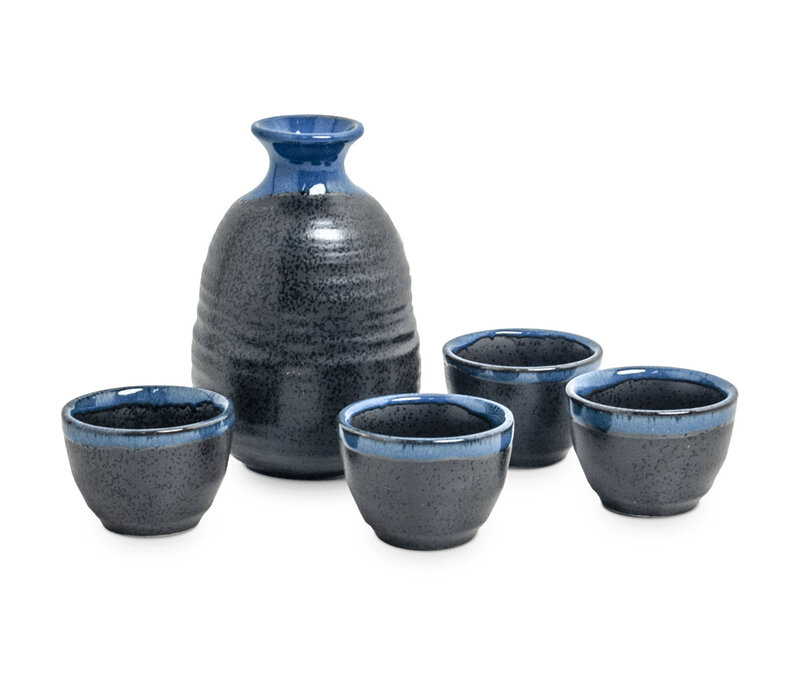 Sakéset Schwarz/Blau 5-teiliges Set - Geschenkbox