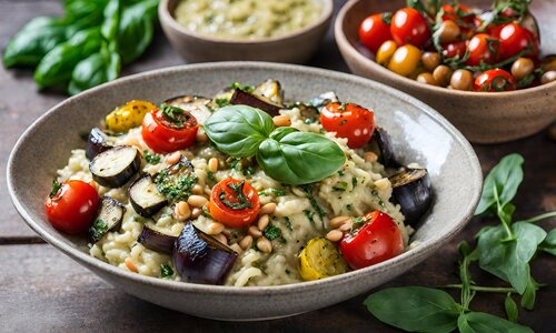 Bol de Risotto aux Légumes Grillés et au Pesto d'Artichaut