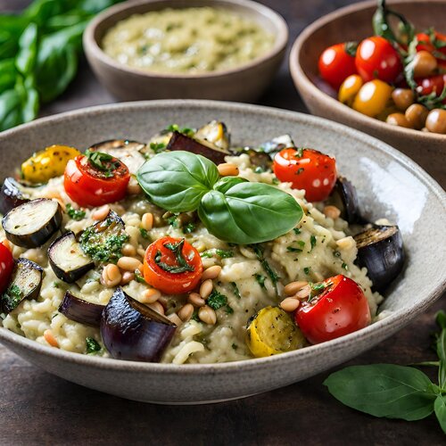 Bol de Risotto aux Légumes Grillés et au Pesto d'Artichaut