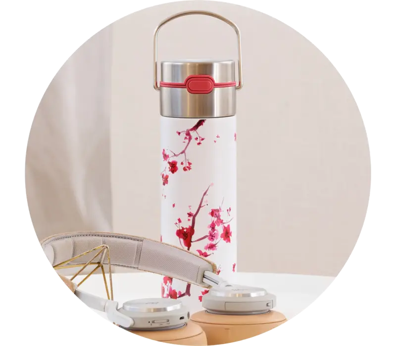 RVS theefles On-The-Go met filter - LEEZA Cherry Blossom