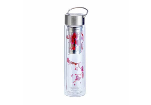 Flowtea Glass tea bottle On-The-Go with filter - Cherry Blossom