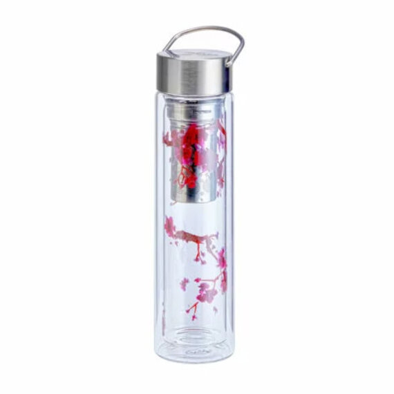 Glas-Teeflasche On-The-Go mit Filter – Cherry Blossom