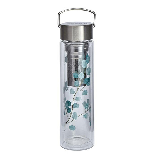 Glas-Teeflasche On-The-Go mit Filter – Eukalyptus 