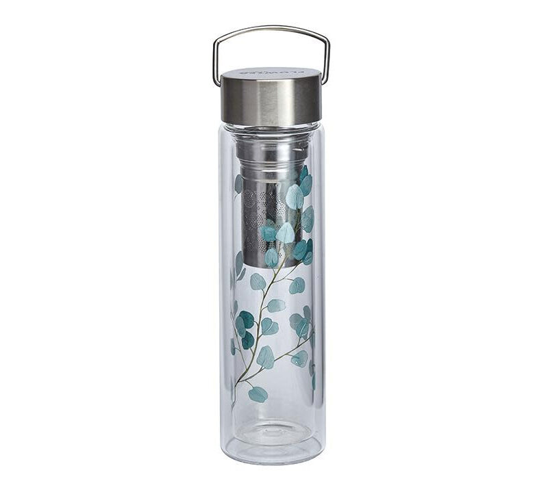 Glas-Teeflasche On-The-Go mit Filter – Eukalyptus