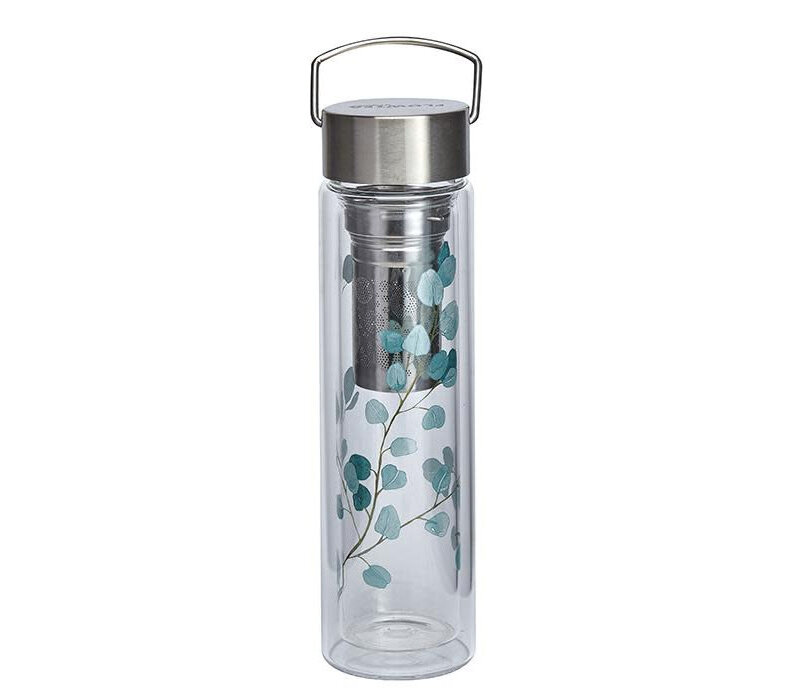 Glazen theefles On-The-Go met filter - Eucalyptus