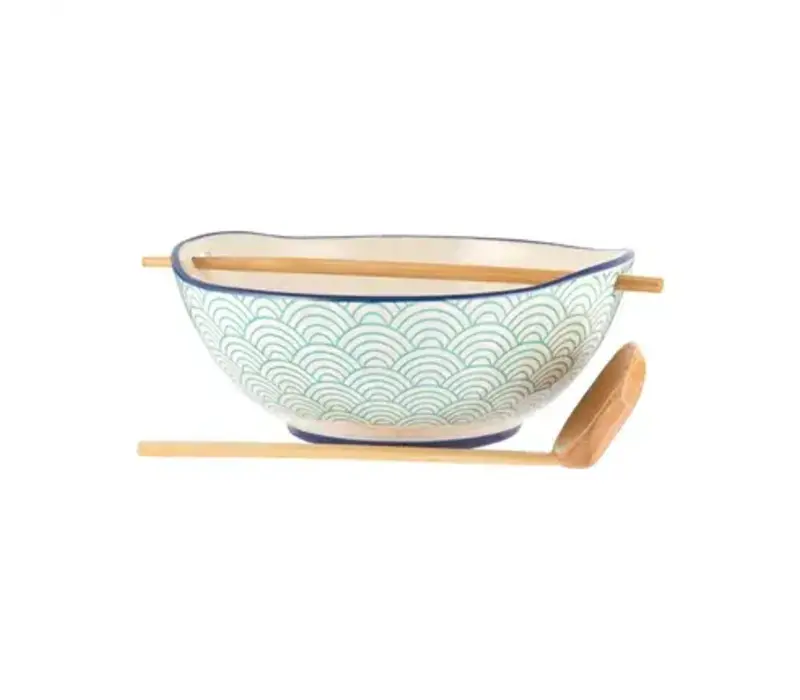 Bowl for noodle soup with spoon and chopstick