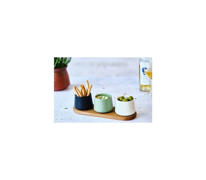 Aperoset Bites 4 pcs - Serveerplank 30 x 10 cm + 3 x Bowl 9 x 7 cm