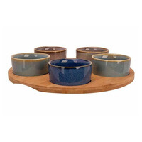 Bamboo serving board D25 cm with 5 bowls