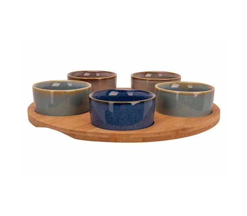 Bamboo serving board D25 cm with 5 bowls