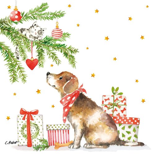 Serviettes Christmas Dog 33x33 cm 