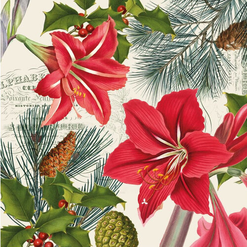 Serviettes Amaryllis sur beige 25x25 cm 