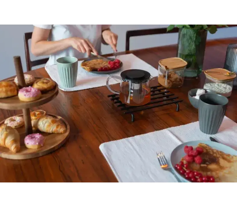 Glazen theepot met thee infuser rvs - zwart 1 L