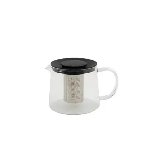 Théière en verre avec infuseur à thé inox - noir 1 L 