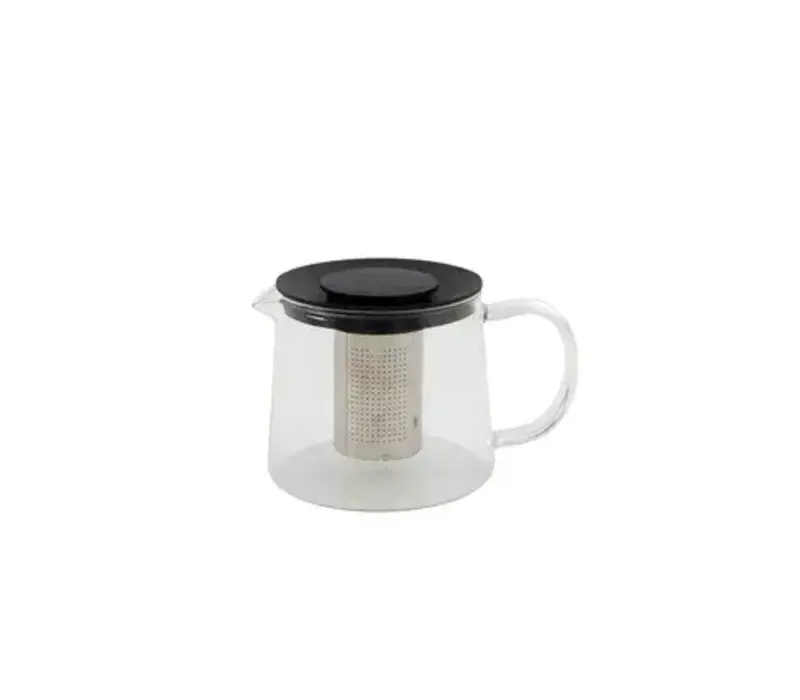 Glazen theepot met thee infuser rvs - zwart 1 L