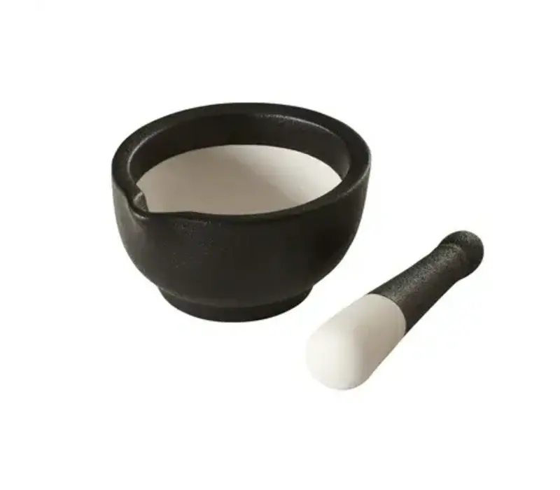 Porcelain mortar and pestle, black, small