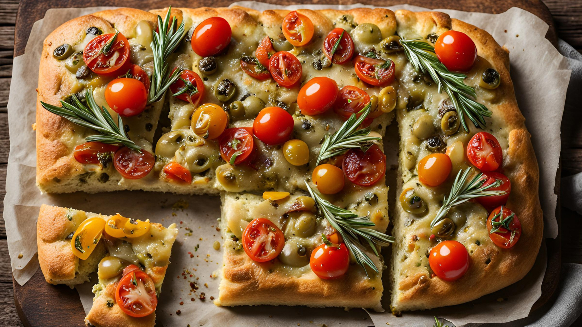 Focaccia met tomaat en olijf