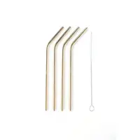 Lot de 4 pailles à cocktail en acier inoxydable doré avec brosse de nettoyage 20,5 cm