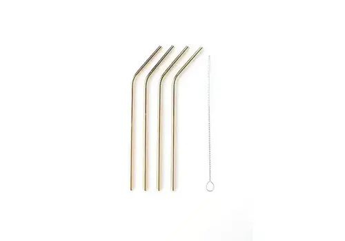 Point Virgule 4er Set Cocktail-Strohhalme aus Edelstahl gold mit Reinigungsbürste 20,5 cm