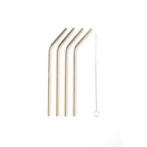 Set of 4 stainless steel cocktail straws gold with cleaning brush 20.5 cm 