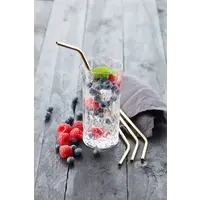 4er Set Cocktail-Strohhalme aus Edelstahl gold mit Reinigungsbürste 20,5 cm