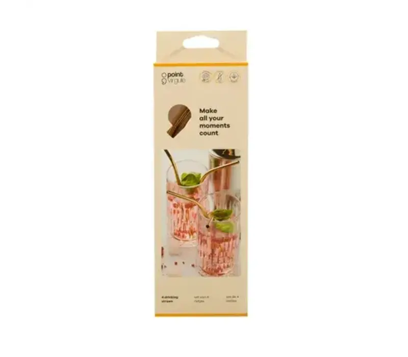 4er Set Cocktail-Strohhalme aus Edelstahl gold mit Reinigungsbürste 20,5 cm