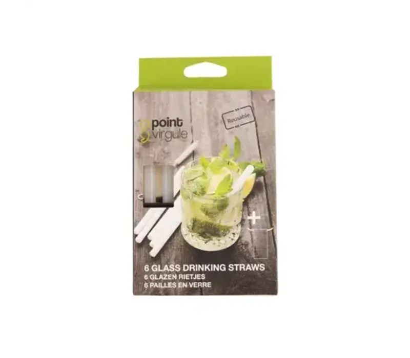 Wiederverwendbare Glasstrohhalme Weiß - 6er Pack