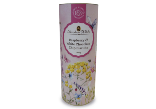 Grandma Wild's Wildflower Tube - Raspberry & White chocolate biscuits 200 g