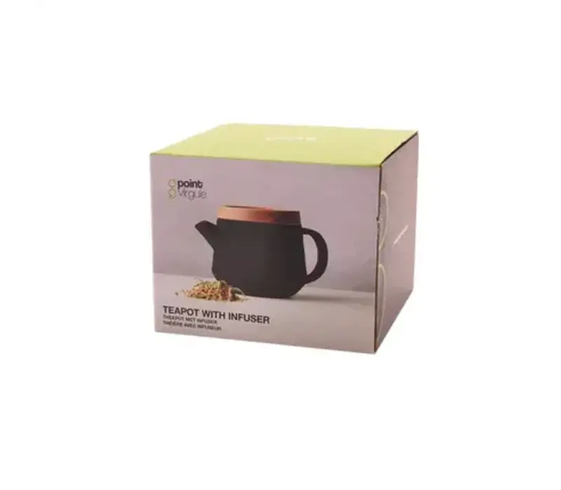 Black earthenware teapot with acacia lid 600 ml