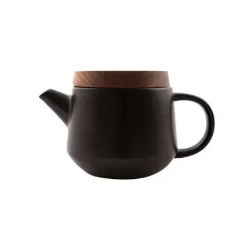 Theepot uit aardewerk zwart met deksel acacia 600 ml 