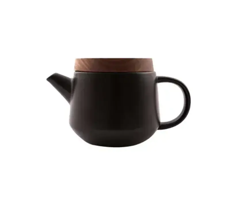 Black earthenware teapot with acacia lid 600 ml