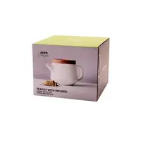Earthenware teapot white with lid acacia 600 ml