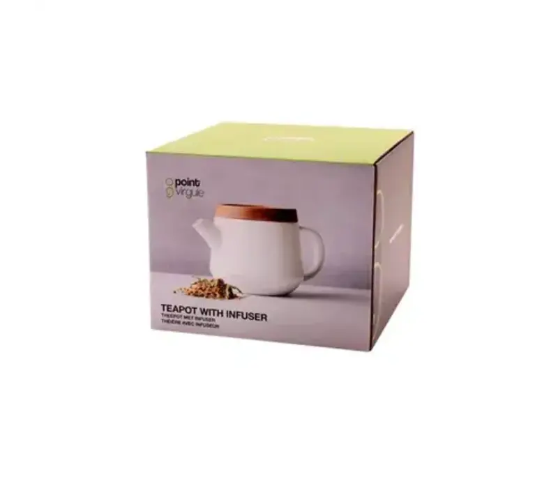 Earthenware teapot white with lid acacia 600 ml
