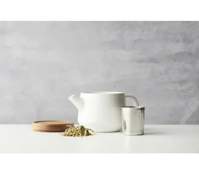 Earthenware teapot white with lid acacia 600 ml