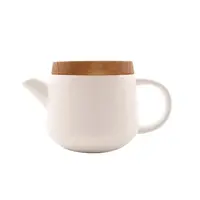 Earthenware teapot white with lid acacia 600 ml