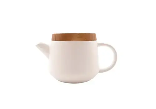 Point Virgule Théière en faïence blanche avec couvercle en acacia 600 ml