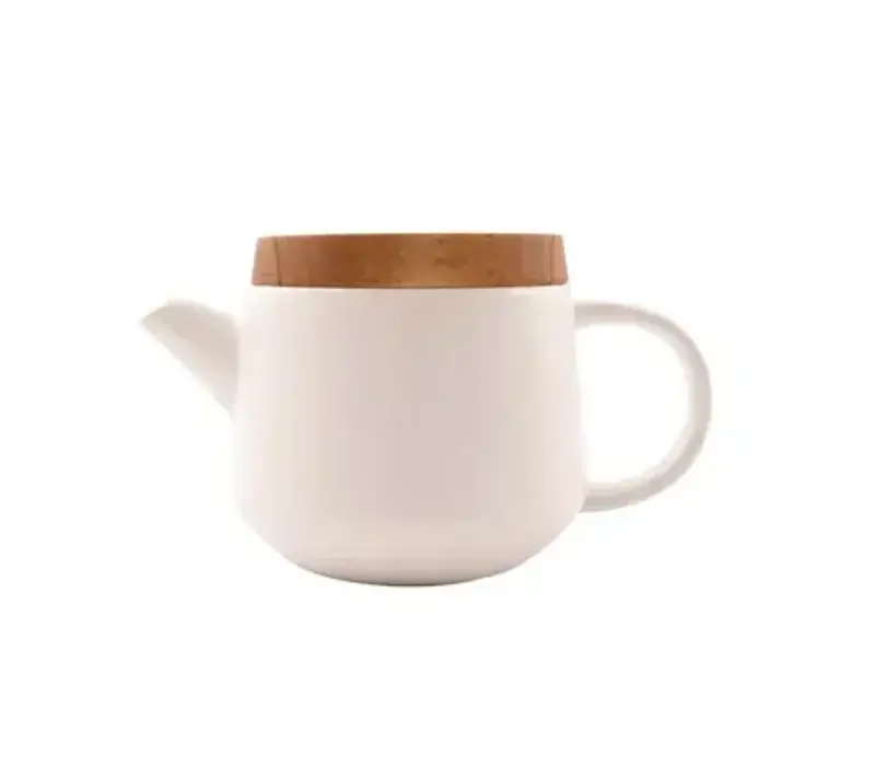 Earthenware teapot white with lid acacia 600 ml