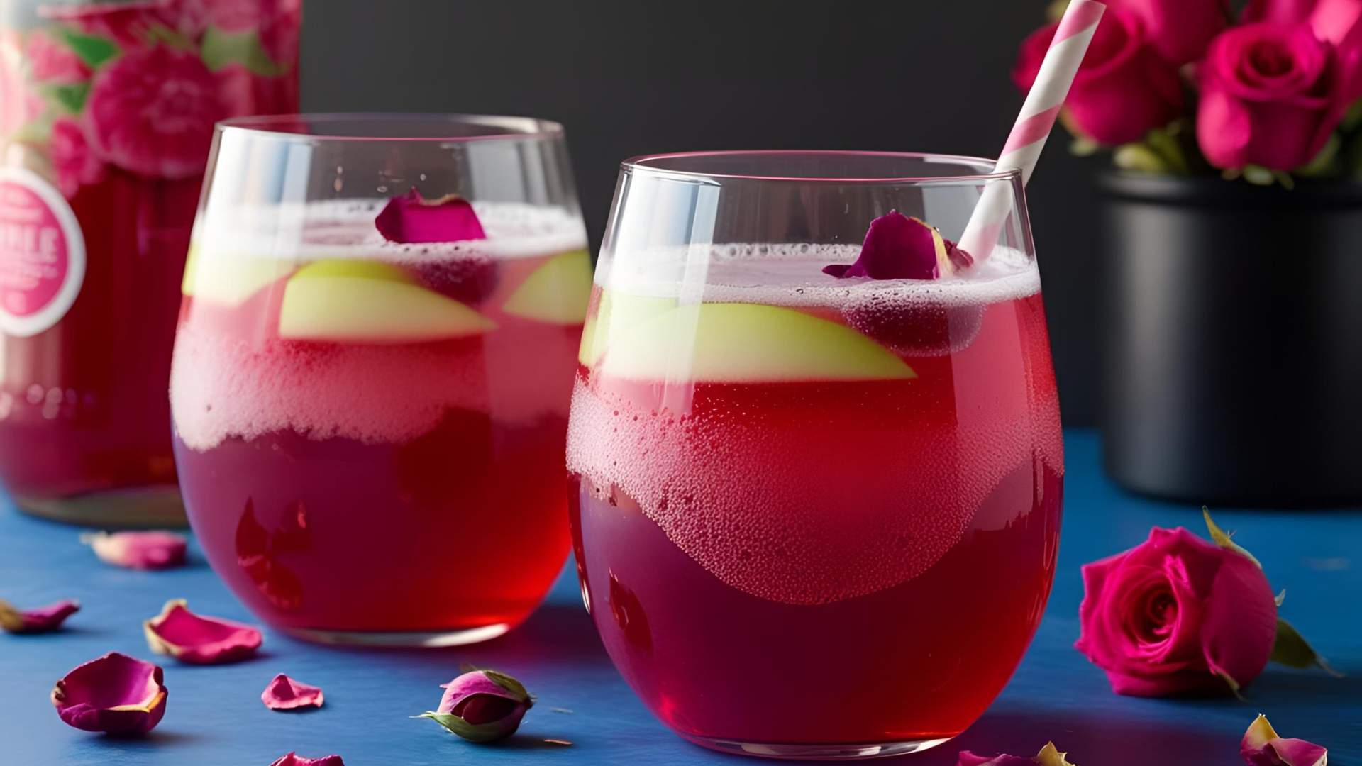 Appel-Frambozen Spritz met Rozenblaadjes