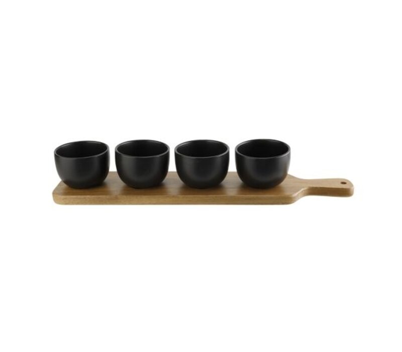 Apero board with 4 ceramic cups 8 x 42 x 6.5 cm