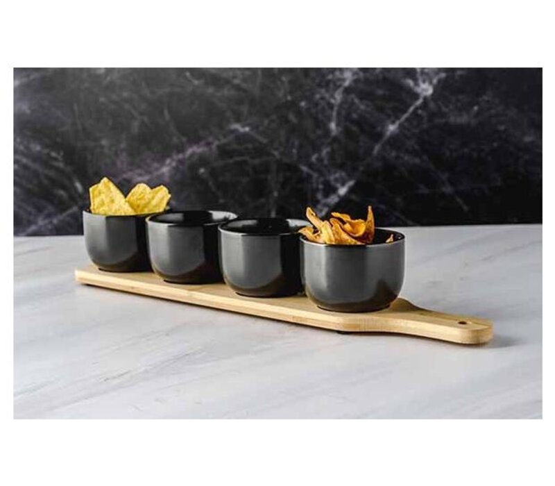 Apero board with 4 ceramic cups 8 x 42 x 6.5 cm