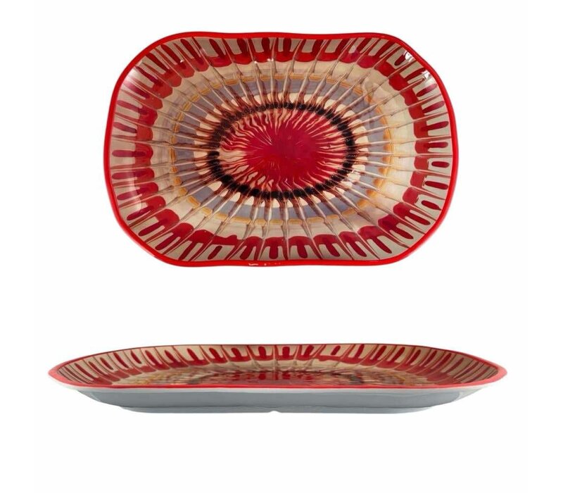 Apulia Raggio Red - Rechthoekige schotel in melamine 45 x 30 x 4 cm
