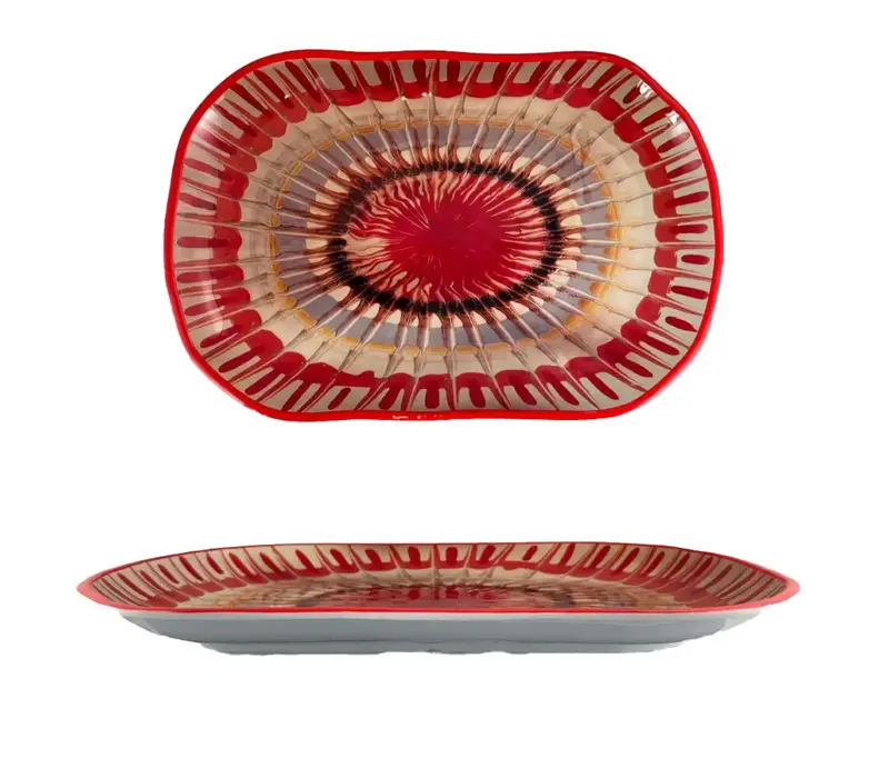 Apulia Raggio Red - Rechthoekige schotel in melamine 36 x 23 x 3 cm